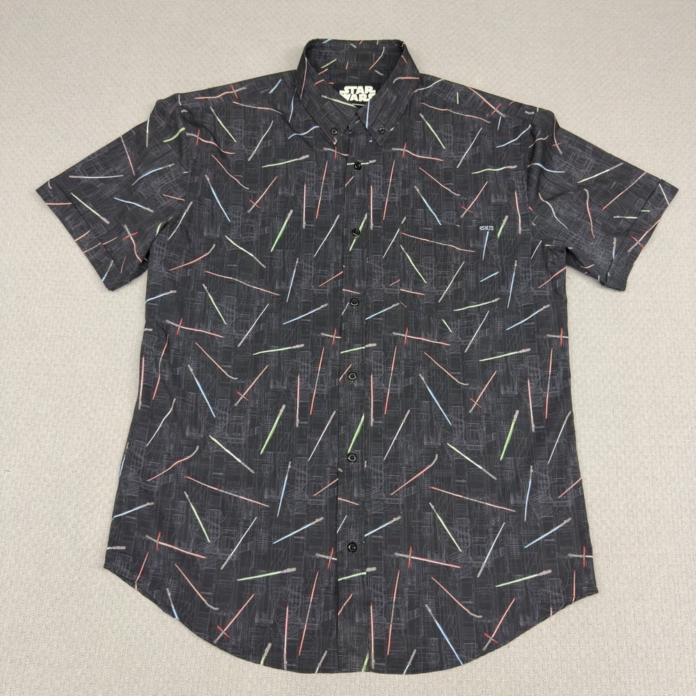 RSVLTS Star Wars Lightsaber Kunuflex Shirt Mens Large Short Sleeve Button Down